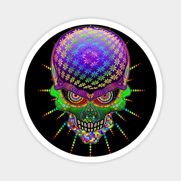 Crazy Skull Psychedelic Explosion Magnet by BluedarkArt